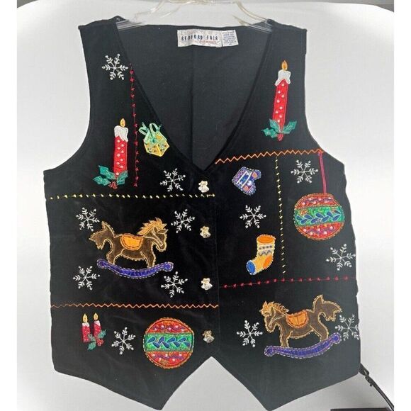 Vintage Bedford Fair Vest Gilet M Embroidered Embellished Christmas Womens   M3 - Picture 1 of 10